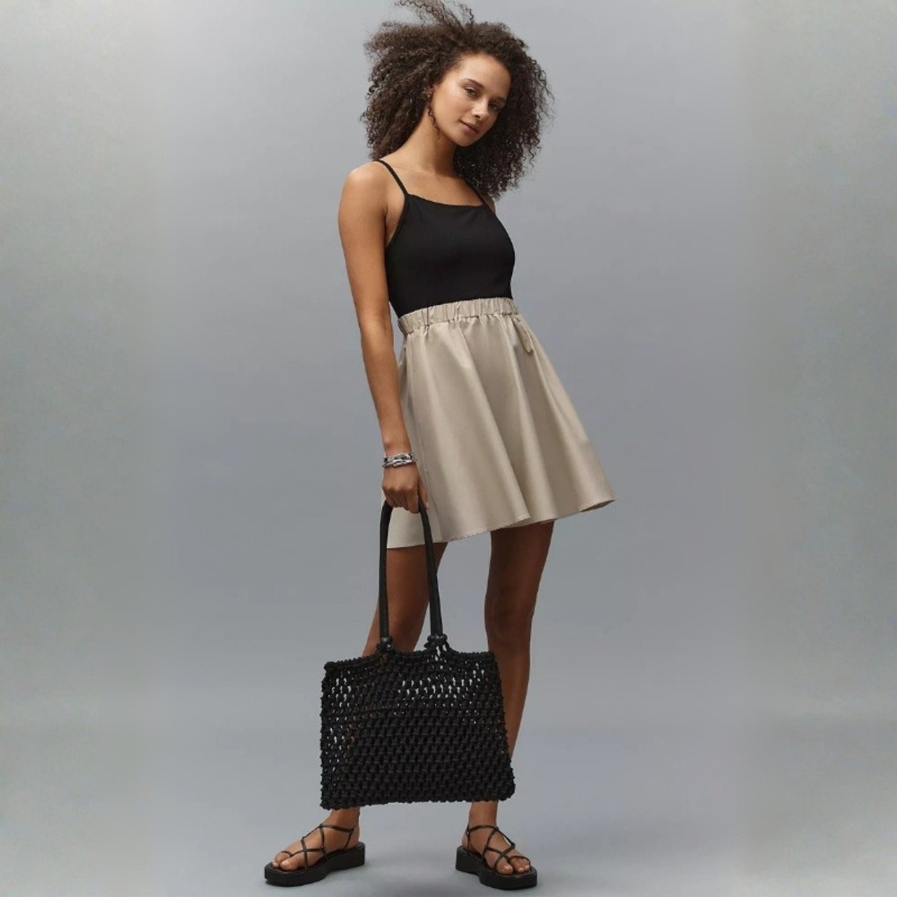 Anthropologie Maeve Sleeveless Twofer A-Line Mini Dress Size LP Black Tan New